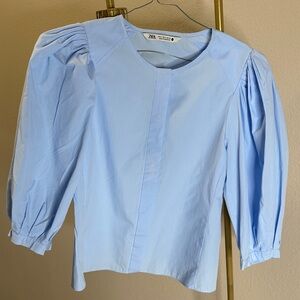 Zara Sky Blue Puff Sleeve Blouse
